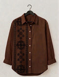 Brown Asymmetric Ethnic Motif Shirt