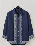Heritage Border Navy Button-Down