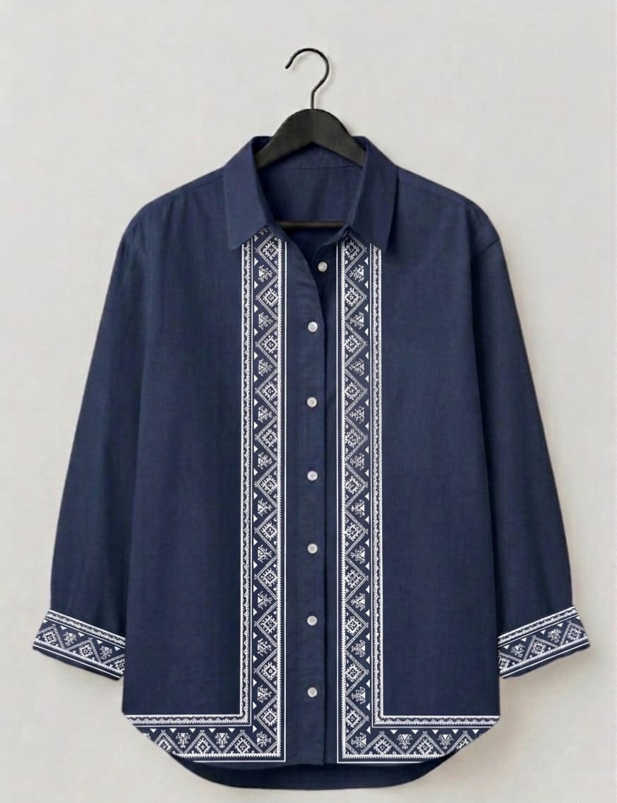 Heritage Border Navy Button-Down